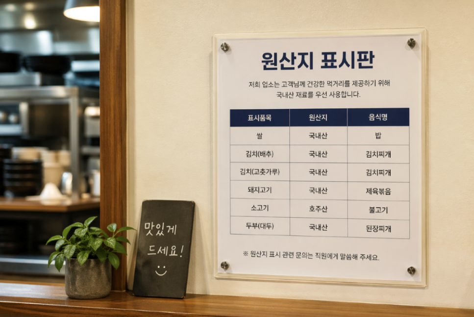 원산지 표기법, 원산지 표기 위반, 음식점 원산지 표시, 원산지 표시판, 원산지 표시 의무, 식당 영업정지, 식당 과태료