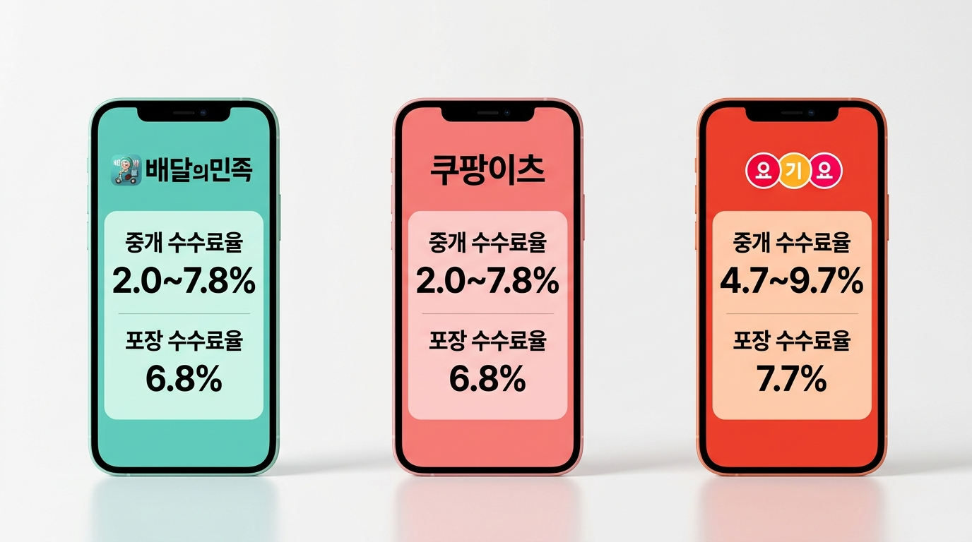 배달 플랫폼 주요 3사 배달앱 중개 수수료율 비교