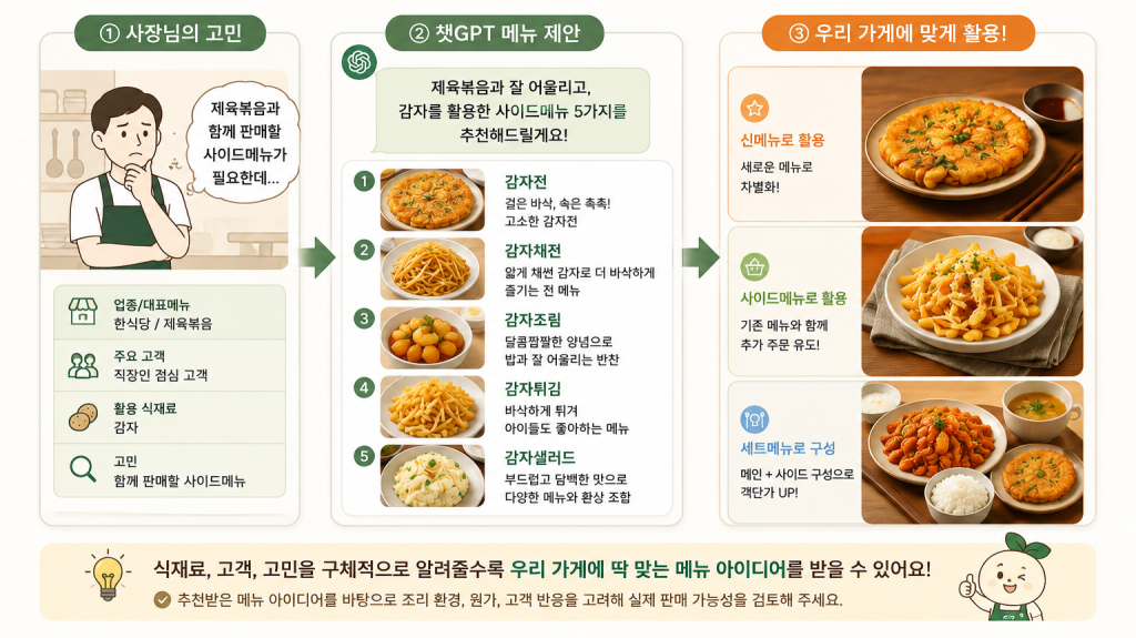 AI 활용법, 챗GPT 활용법, 챗GPT 프롬프트, 메뉴 개발, 식당 홍보, 리뷰 답변, 챗GPT 무료, 챗GPT 이미지